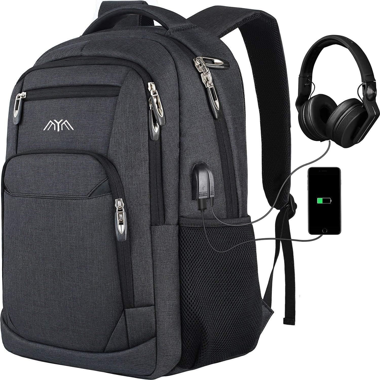 Sleek Laptop Backpack with USB Charging Port & Headphone Access for Work Travel & School-image