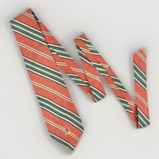 Tommy Hilfiger Linen Silk Repp Tie Striped Salmon Green Crest Made In USA Preppy