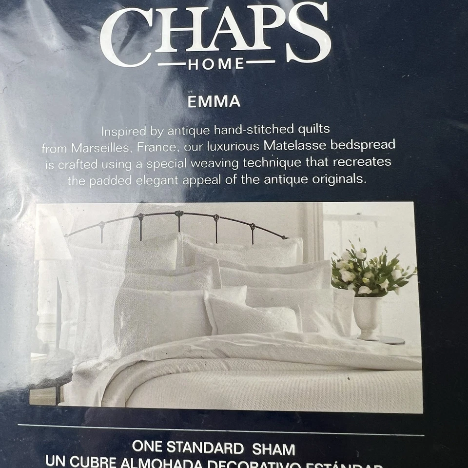 CHAPS Home Standard Pillow Shams 两码:20х 26 英寸全新白色“MATELASSE” — 第 4/4 张图片