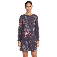 Loft Gray Mini Jersey Shift Floral Dress Women Size 0