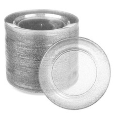 100 Silver Glitter Plastic Plates for Dinner Party or Wedding - 6 Inch Premium D