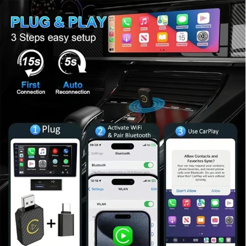 USB Auto Wireless CarPlay Adapter For iPhone Wireless Dongle Plug ＆ Play - Image 4 of 4