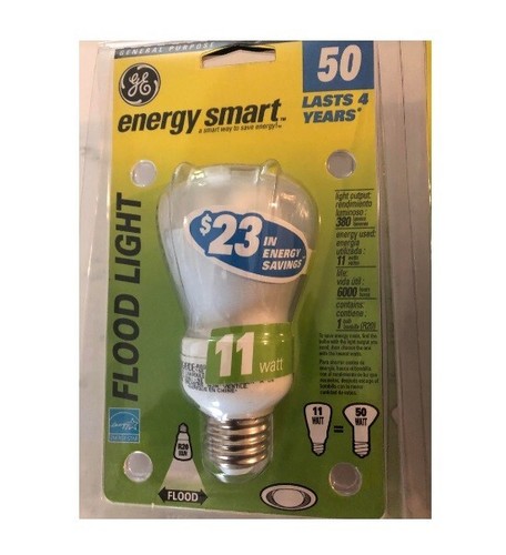 GE Energy Smart 11w (50w) Flood Spot Medium Base Set of 2, R20 Light Bulb 24691 - Picture 2 of 4
