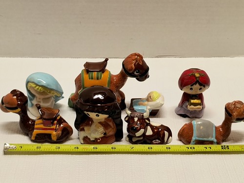 Statuine presepe simpatiche set 8 pezzi ceramica non marcata - Foto 19 di 22