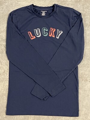 Men s Lucky Brand Small Long Sleeve Sleepwear Pullover Blue T-Shirt Adult Small
