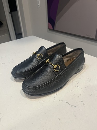 Mens Gucci Loafers Sz 8.5 Black Pebbled 