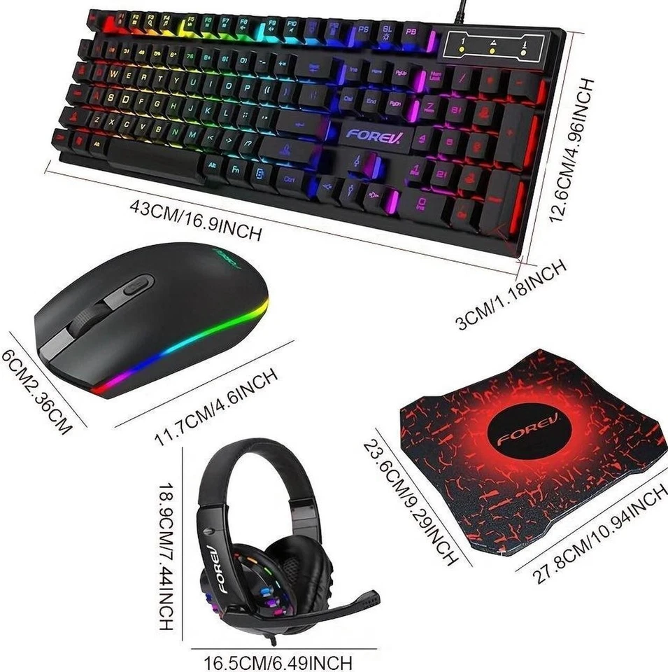 Wired Gaming Keyboard and Mouse Headset Combo Ear Headphone with Mic Mouse Pad - Image 2 of 4