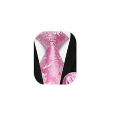HISDERN Men Floral Ties Necktie Set - Woven Formal tie Pocket Pink Floral-8