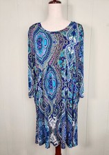 Perfectly Priscilla Knit Paisley Dress Size XXXL Blue PullOver Pocket USA Made
