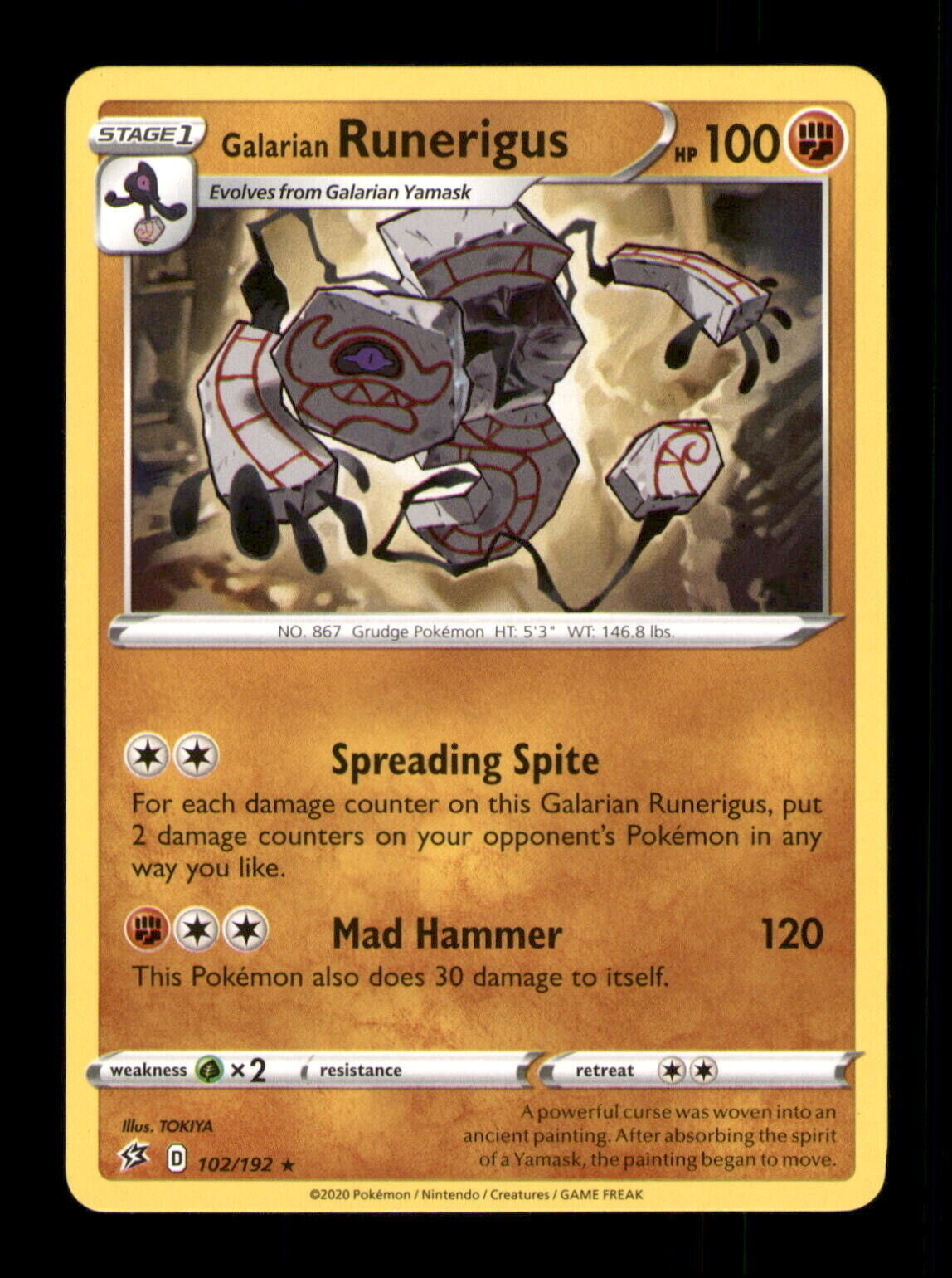 Galarian Runerigus 102/192 Regular Rare Rebel Clash Pokemon Trading Card TCG 