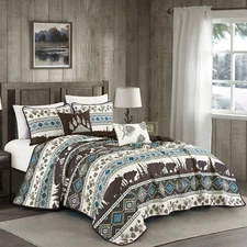 Southwestern Big Bear Aztec Quilt Coverlet - 5 Piece Set