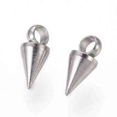 100Pcs 304 Stainless Steel Spike Cone Pendants Charms For Jewelry Making 6.5x3mm
