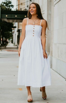 lilah cotton pleated strapless midi dress