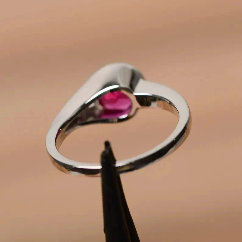 Обручальное кольцо 1,15 карата с натуральным рубином и бриллиантом круглой огранки сплошная 950 платина 5 6 7 8 - Изображение 3 из 4