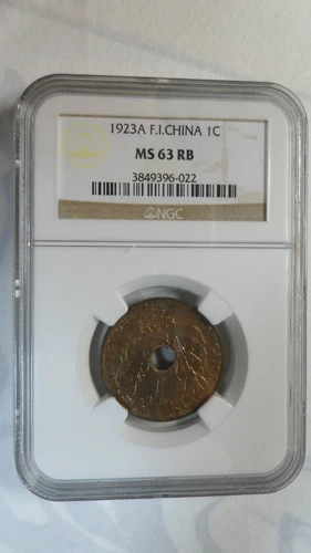 French Indochina Vietnam 1 Cent, 1923A, NGC MS 63RB, Very Rare