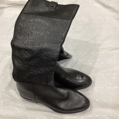 Karl Lagerfeld Paris Women s Black Leather Embossed Roses Tall Boots SZ. 9 M 