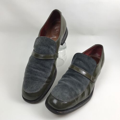 VTG Lee Kee Hong Kong Custom Made Men Dress Shoes Army, Gray Suede Loafers 11.5? - Afbeelding 1 van 12