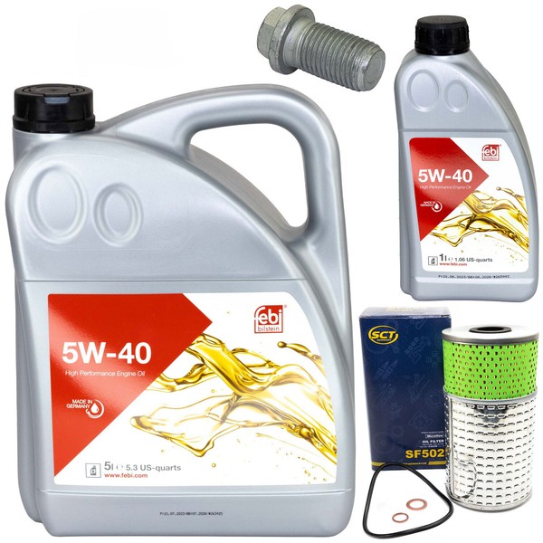 MotoröL Set 5W-40 6 Liter + ÖLfilter SF 502 + Schraube FüR Mercedes C-Klasse-image