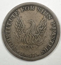 1837 Hard Times Token Specie Payment Suspended. Very Fine.