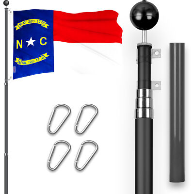 Combo: 16 Ft Telescoping Flagpole Black & North Carolina State Flag 3x5 Ft Emb