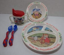 Vintage Selandia Mother Goose Rhymes Complete Dish Set Sippy Cup Plate Bowl S F