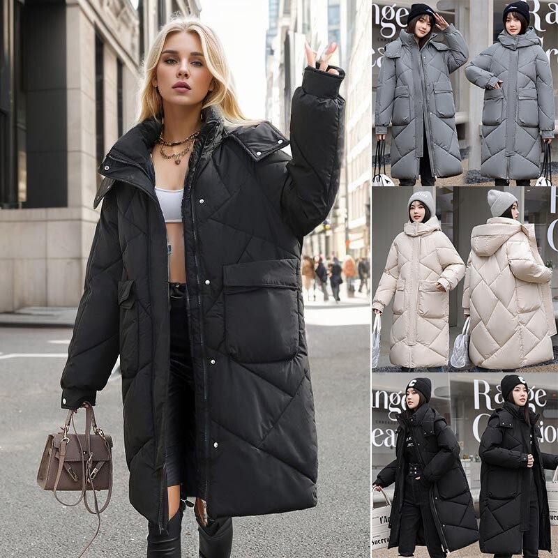 Women's Quilted Padded Puffer Jacket Ladies Jacket Warm Winter Long