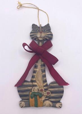 Kurt S Adler Striped Cat Resin Holiday Xmas Ornament Primitive Folk Art Gift VTG