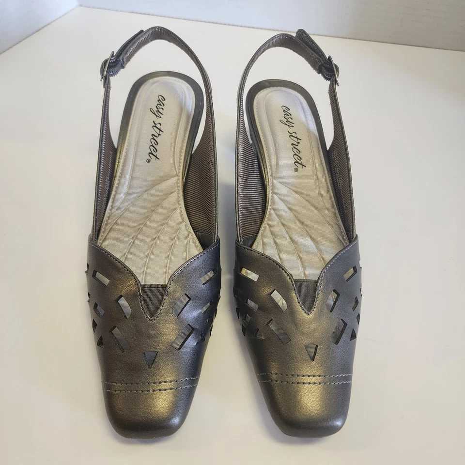 Easy Street Vintage Salto Gatinho 7.5N Estanho Cinza Estanho Estilingue Escritório Evento de Casamento - Imagem 2 de 4