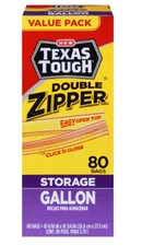 H‑E‑B Texas Tough Double Zipper Gallon Storage Bags - Value Pack 80 ct