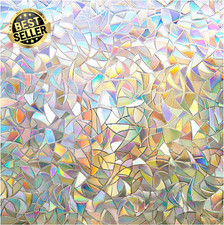 Rainbow Window Privacy Film 3D Decorative Static Cling Stained Glass 44.5x200cm