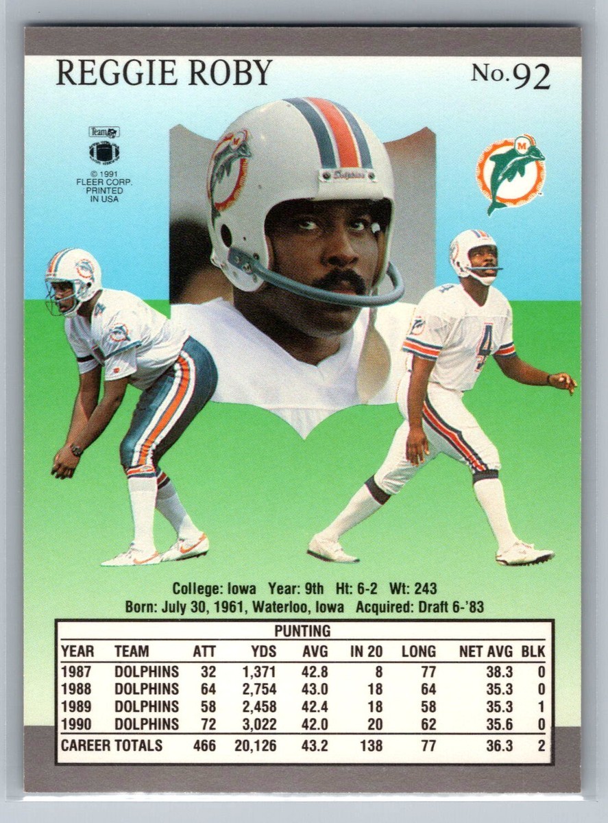 Reggie Roby 1991 Ultra FOOTBALL #92 Miami Dolphins | eBay