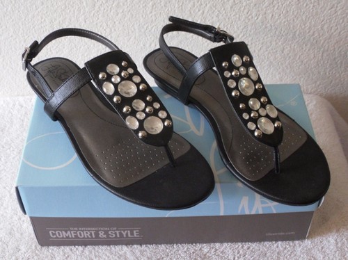 NIB Lifestride Envy Womens Embellished Slingback Sandals 7 Black MSRP$60
