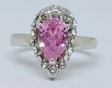 Sterling Silver 6X8mm Pear Shape Pink  White Cubic Zirconia Ring size 5.75