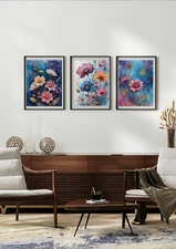 Set of 3 Flower Market Art Prints - Floral Wall Art Poster Collection A4