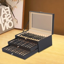 36 Slot Fountain Pen Holder Leather Display Case Organizer Collector Storage Box