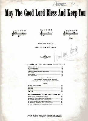 ''MAY THE GOOD LORD BLESS AND KEEP YOU'' by Meredith Willson - 4 Pages- Circa 1950