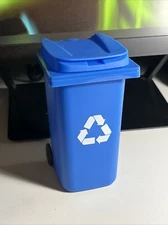 1 Desk Decor Pencil Holder Mini BLUE Recycling Bin / Garbage Can 6in NEW