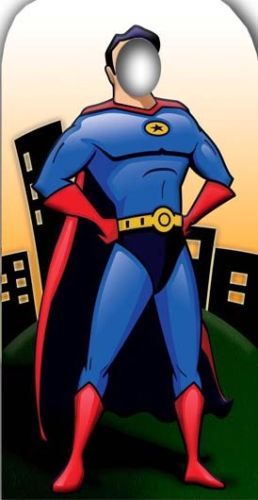 SUPERHERO STAND-IN LIFESIZE CARDBOARD CUTOUT / STANDEE party prop pose as a hero
