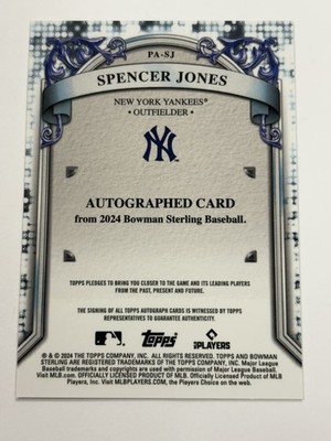 2024 Bowman Sterling Spencer Jones Auto Yankees Top Prospect 