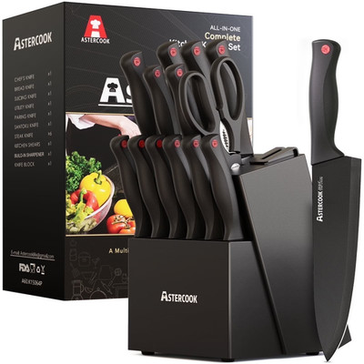 Kitchen Knife Set, 14 Pcs Knives Block Set with Built-in Sharpener