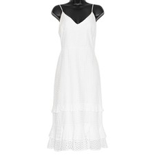 Express Sundress Eyelet Tiered Midi Ruffle Hem Vacation Beach Coastal White M