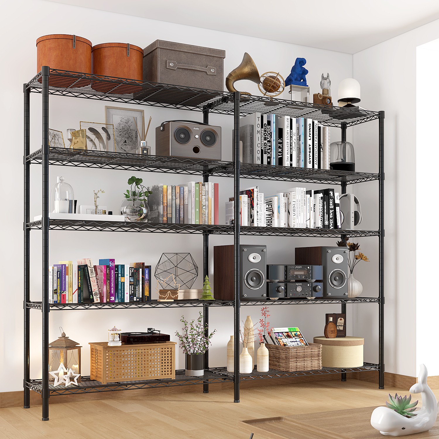 5-layer double row, freely adjustable layer spacing, with adjustable feet