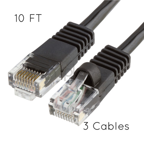 3x 10FT CAT5e Cable Ethernet Lan Network CAT5 RJ45 Patch Cord Internet Black NEW