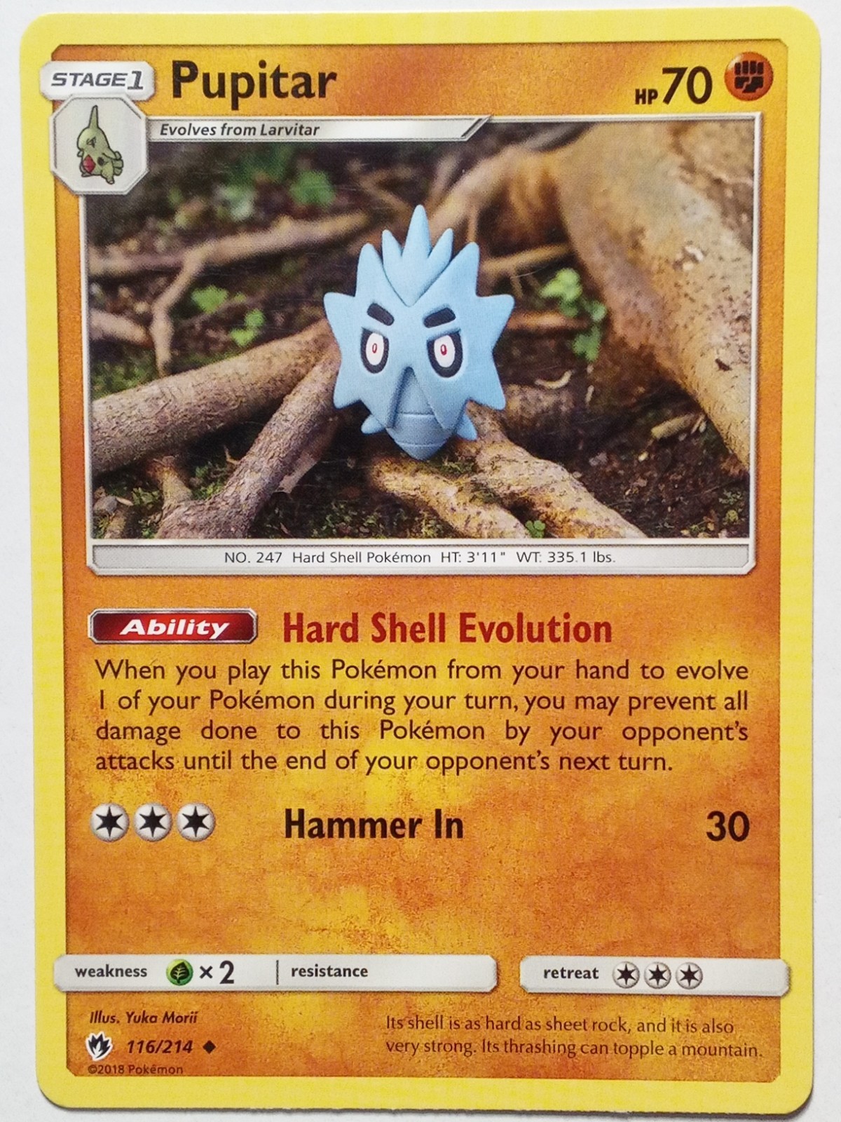 Pupitar 116/214 LP - Yuka Morii Clay Art - Lost Thunder Pokemon Card