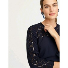 J.Crew Laser-cut eyelet dress in 365 crepe AK222 navy Size 6 Shift Long Sleeve
