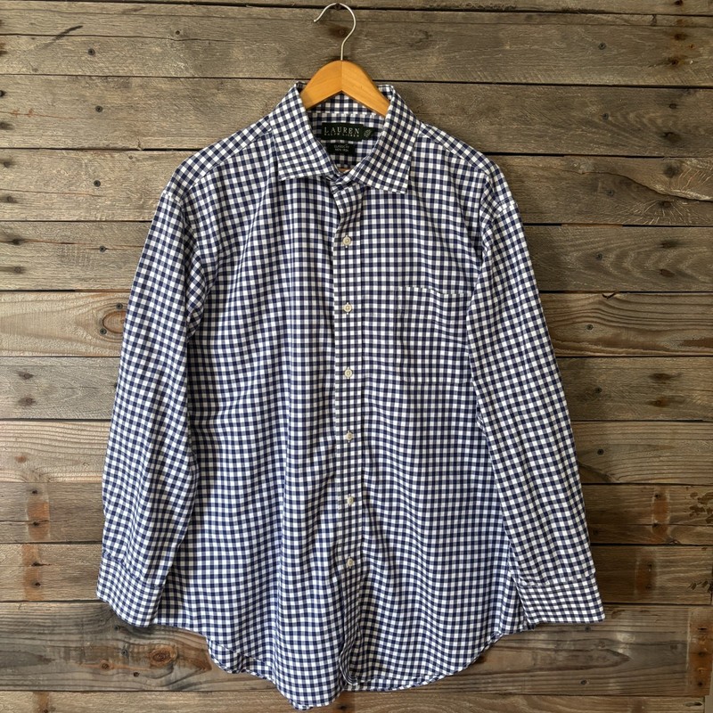 Ralph Lauren Classic Non-Iron Blue Checked Button Down Shirt - Size 17.5 - 32/33