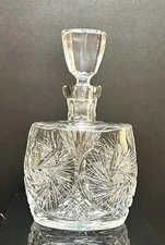 Vintage Bohemian German Cut Crystal Decanter 10” Pinwheel Starburst Heavy