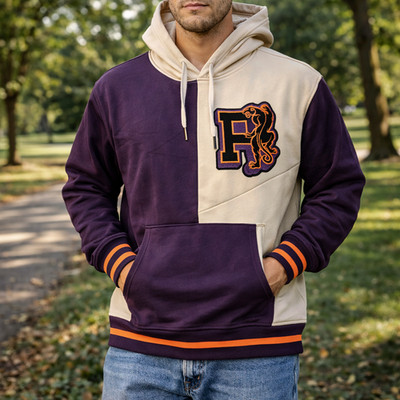 Puma Pullover Tye Hoodie Size Med Sweet Grape Color Block Embroidered Letter NWT