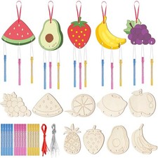 9Pack DIY Wind Chime Kit for Kids, Fruit Theme Wooden Arts and Painting