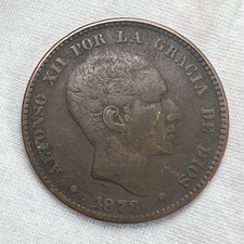 1878 King Alfonso XII One Centimos 10g Coin